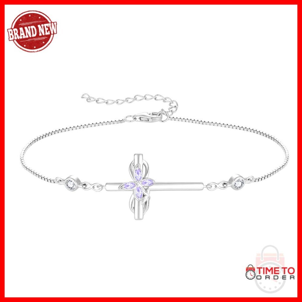 925 Sterling Silver Infinity Cross Butterfly Birthstone Link Bracelet